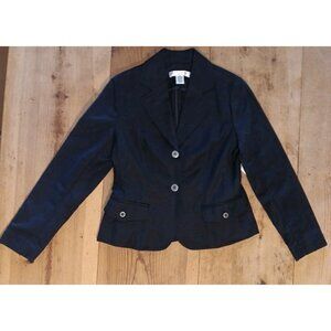 Pursuits Ltd Petite Blazer Jacket Womens 4P Solid Black Metal Button Pocket NWT